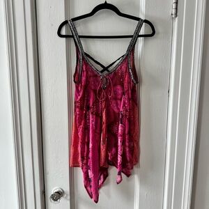 Free People Selena Printed Pink & Rhinestone Tank Top S